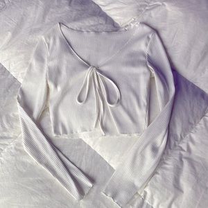 Ribbed Cropped Tie Cardigan